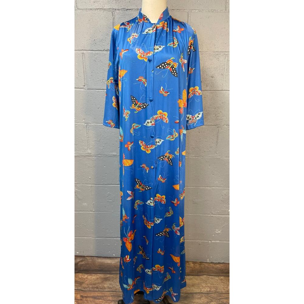 Vintage 1960s Vanity Fair Blue Butterfly Peignoir Set Hostess Set SM Psychedelic